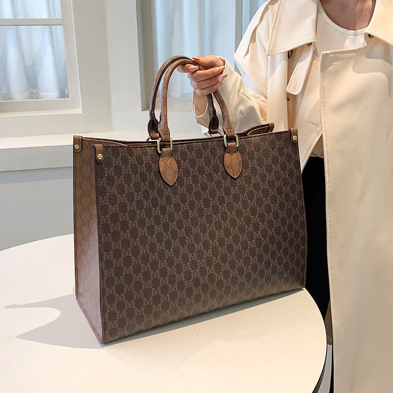 L Brand Large Capacity Women's Single Shoulder Old Flower Letter Tote Bag PU Commuter Handbag Women