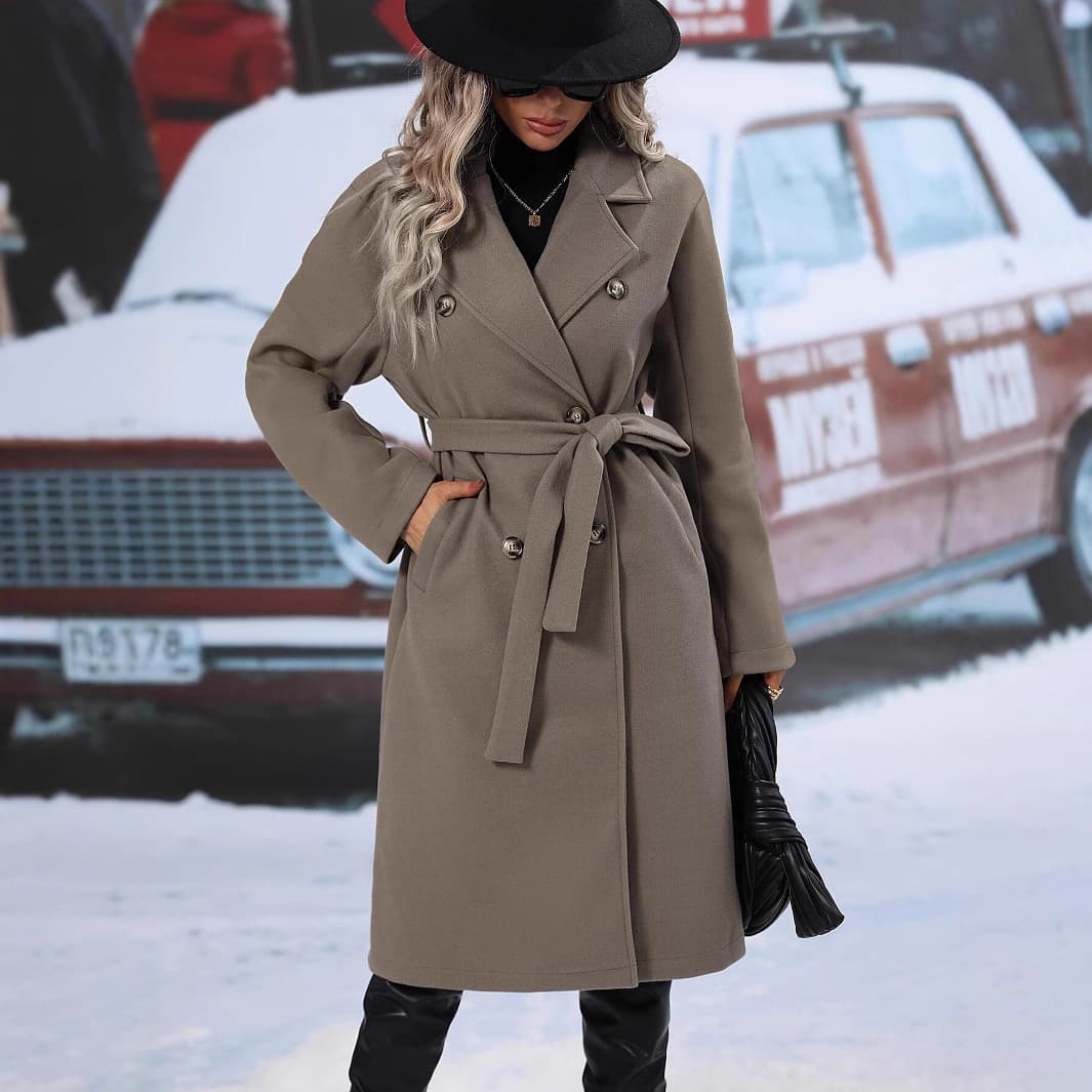 2025 Autumn Winter New Double-Breasted Tie Wool Coat For Women