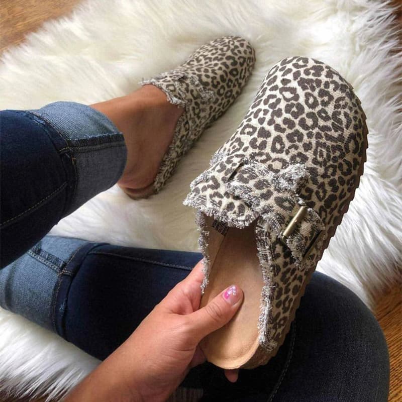 Women's Slip-On Loafers - Animal Print Foldable Flats With Hidden Wedge (Leopard/Cow/Camo) - EU 36-43