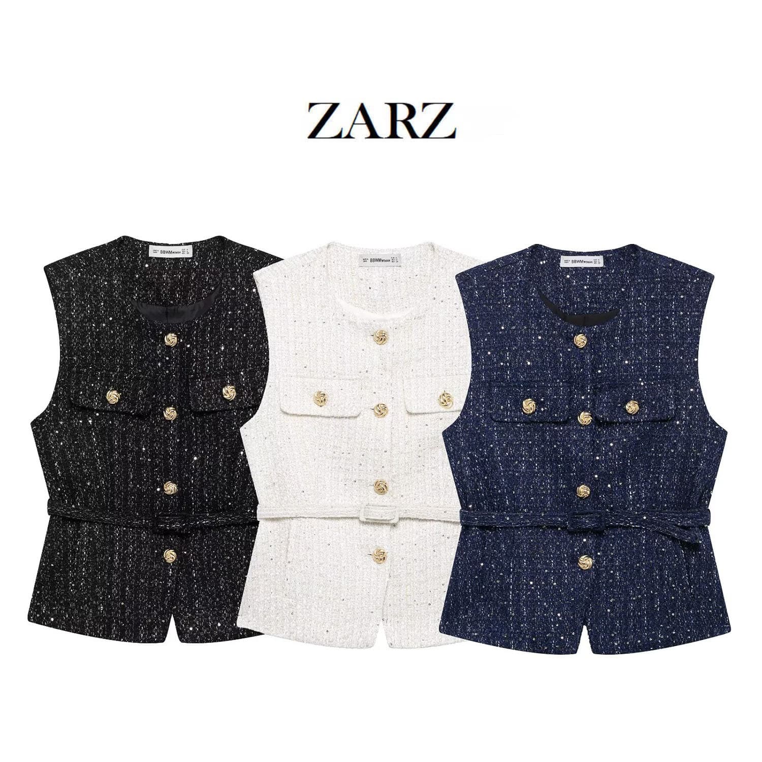 Aria Basics ZARZ Custom-made European And American Style New Women's Clothing Classic Fashion Versatile Belted Sequined Woolen Vest