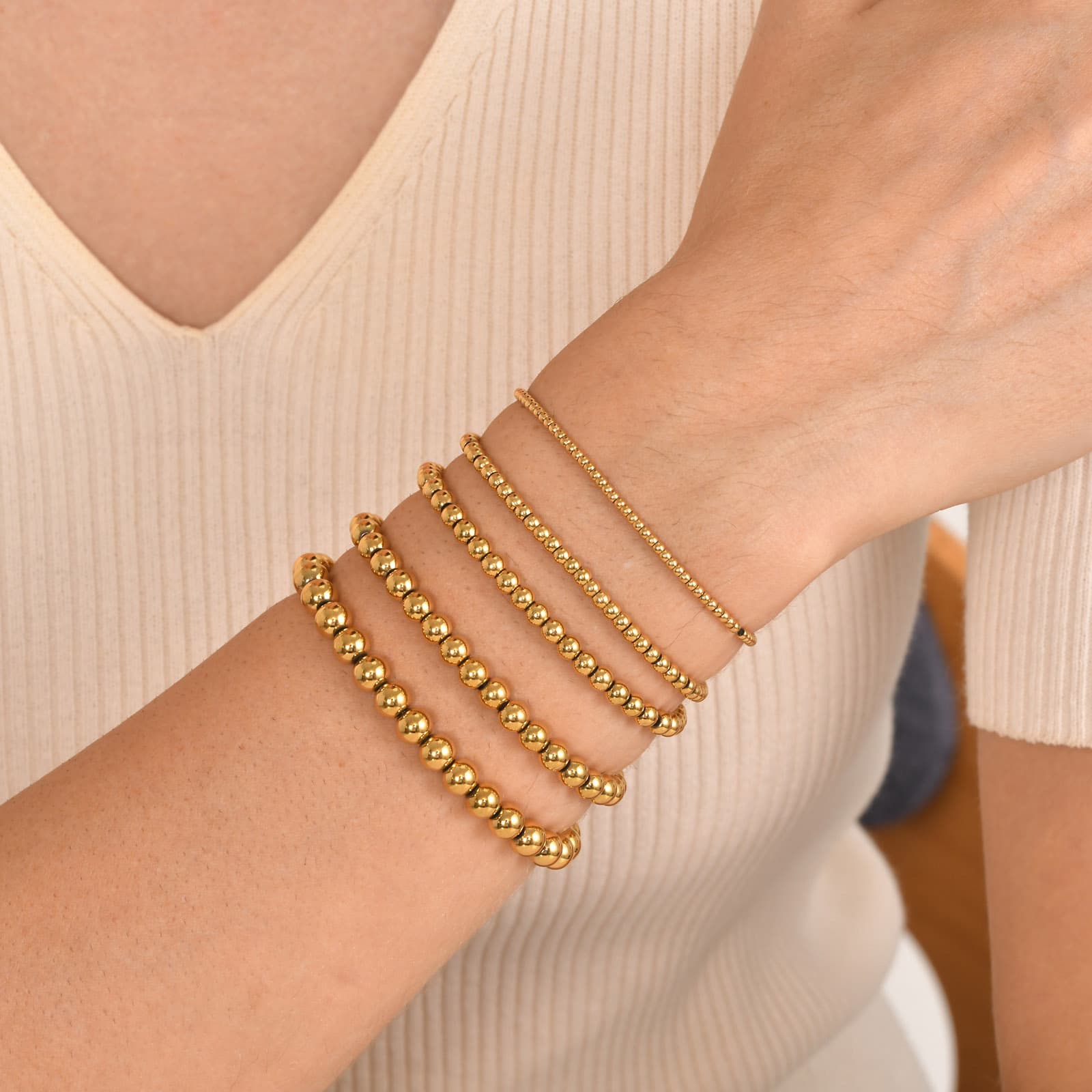 Women's Jewelry Stainless Steel Smooth Steel Beads Beaded Bracelet Gold Personality Fashion Spring Water Jewelry