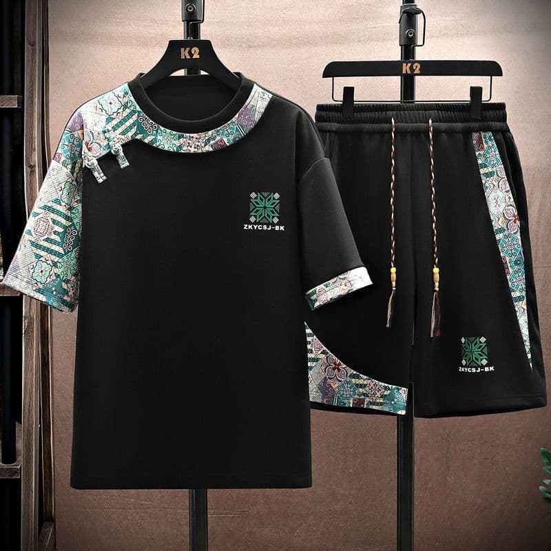 Men's Clothing Men's summer suit short sleeved T shirt shorts sports suit loose casual suit handsome set of clothes
