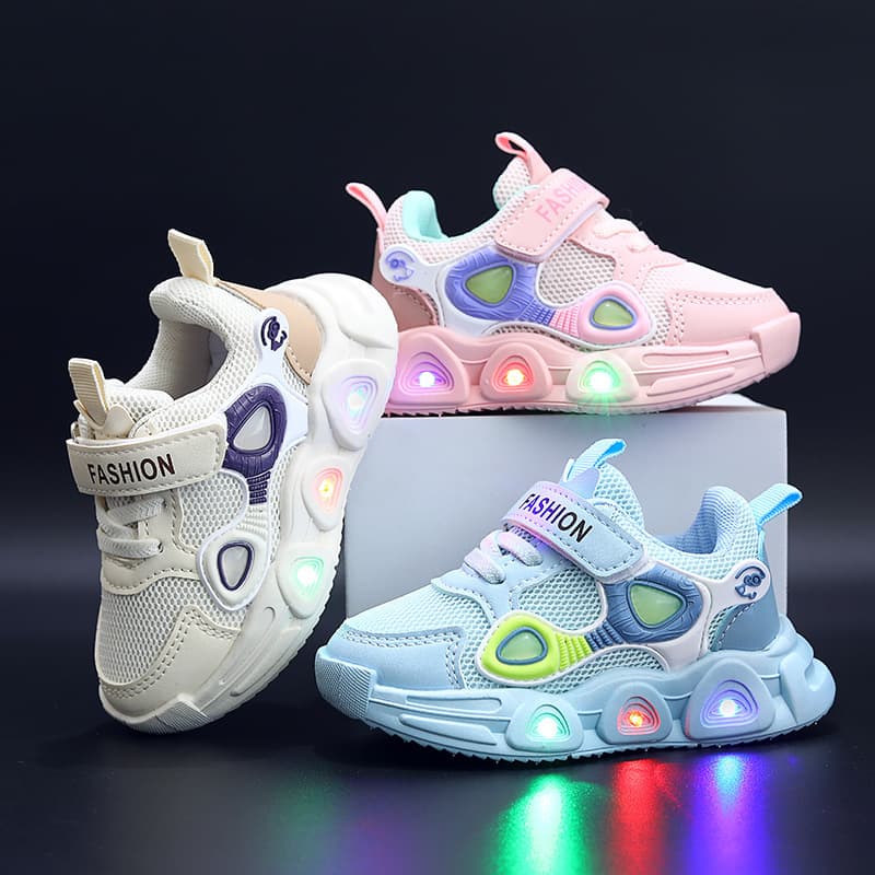 2024 Spring Autumn Children's Mesh Boys And Girls Light-Up Shoes Soft Sole Toddler Velcro Fashion Casual Sneakers