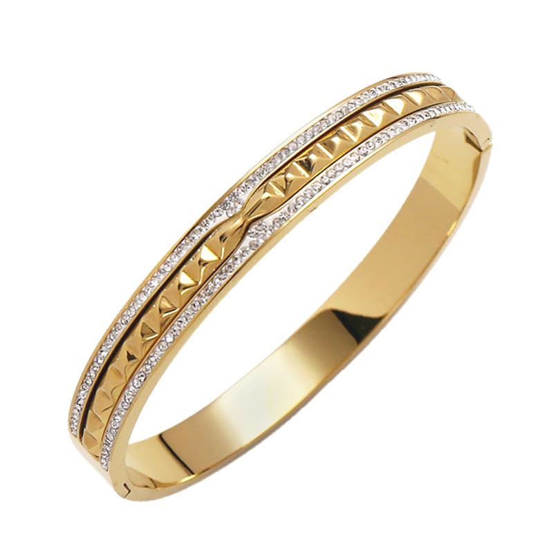 Women's Jewelry Punk Rivet Double Row Diamond Titanium Steel Bracelet Hip Hop Popular Metal Bracelet
