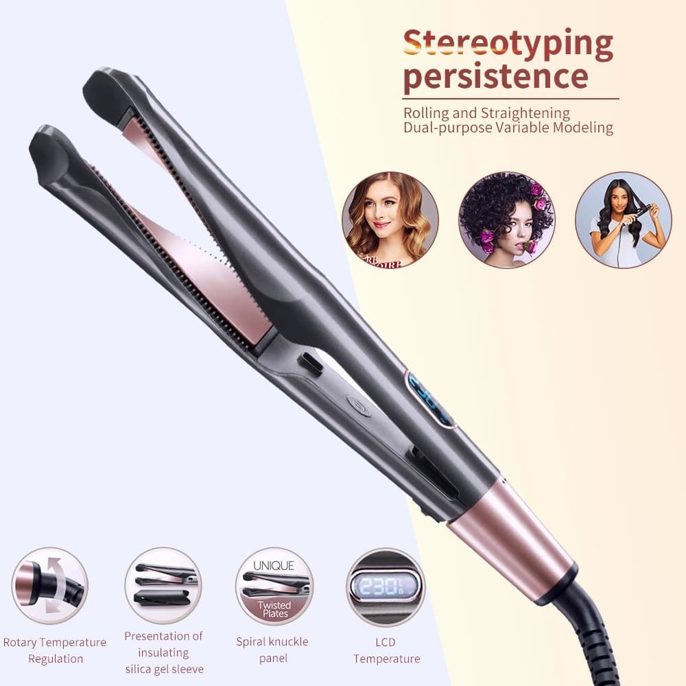 electric heating automatic spiral curling iron two-in-one twist straight curling iron wave splint curling straight dual-purpose