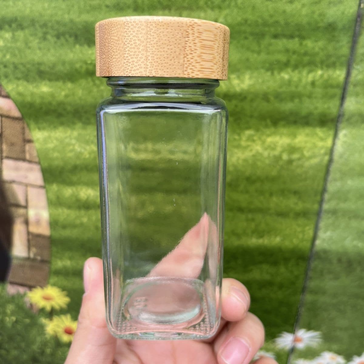 Seasoning Set With Bamboo Lid Square Glass Bottle 120ml For Sprinkling Pepper Spice Sealed Jar