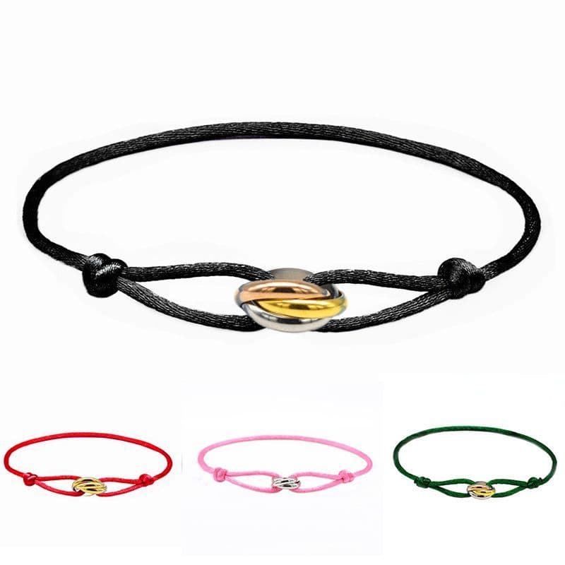 Designer Hand Woven Couple Stainless Steel DIY Bracelet With Color And Three Ring Adjustable Bracelet, Women's