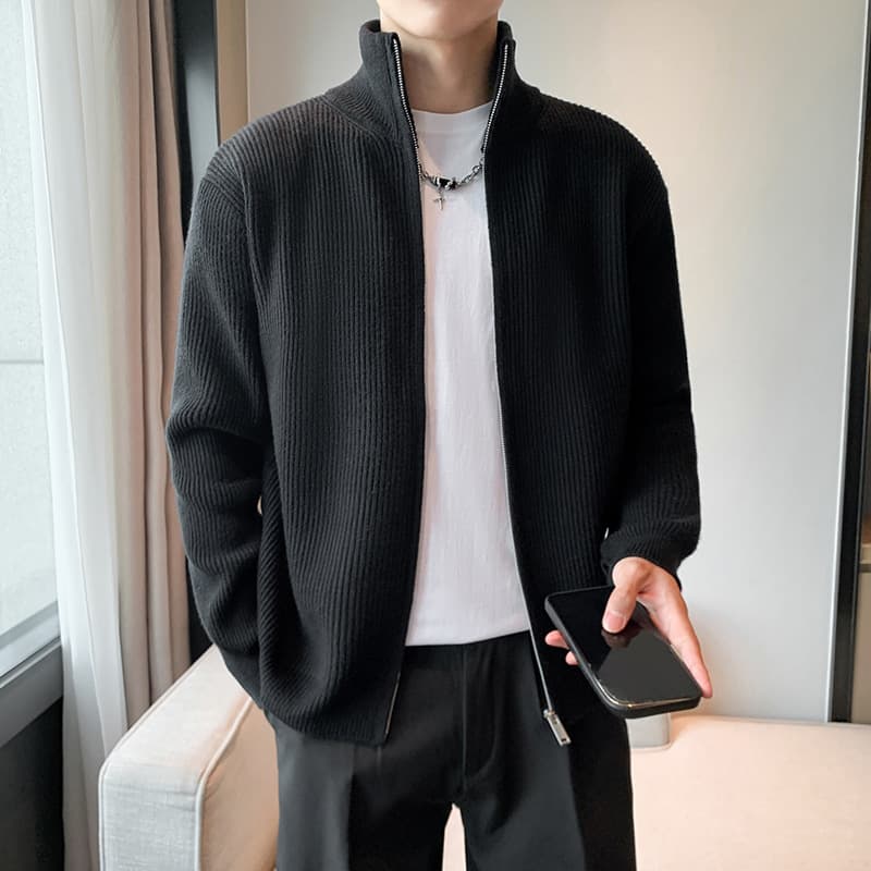 Men's Clothing sweater cardigan thin sweater men's trendy solid color long sleeve zipper men's coat
