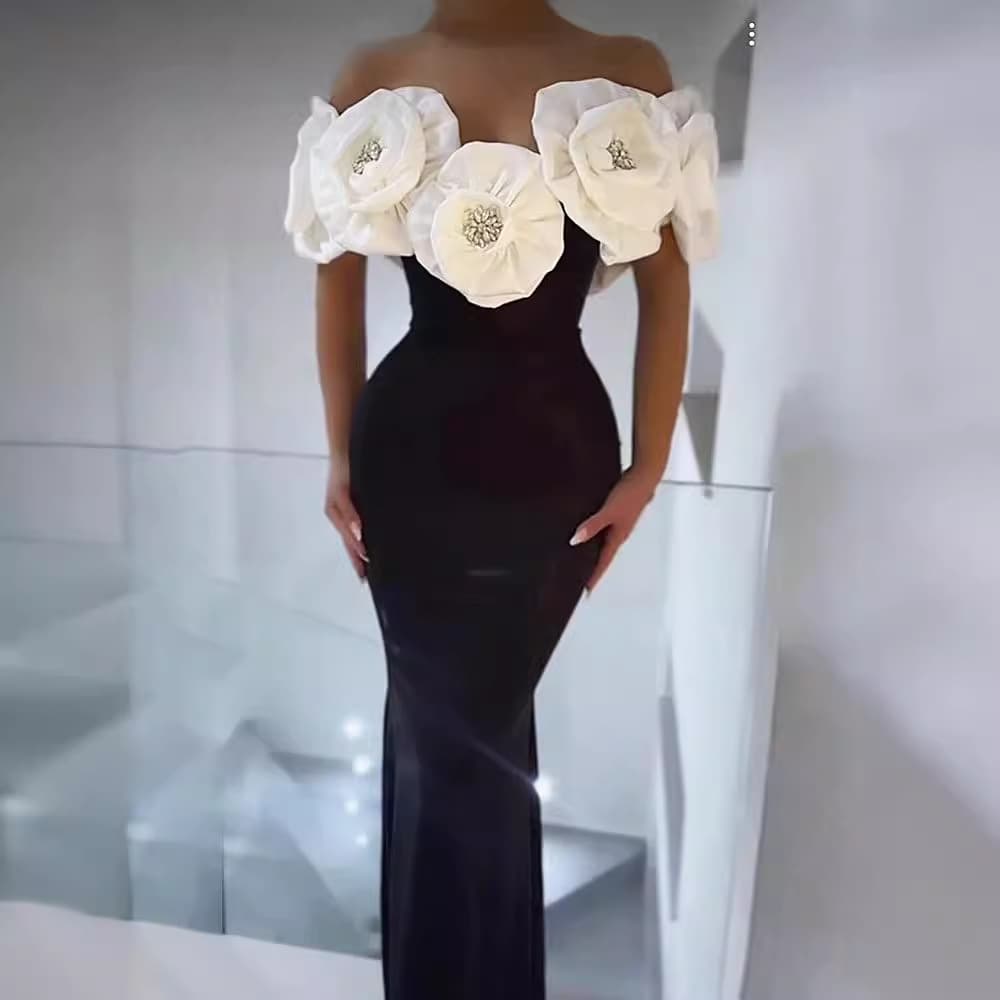Nordlicht Cross-Border Hot Item Three-Dimensional Large Flower Off-Shoulder Bodycon Fashion Elegant Party Bandage Dress