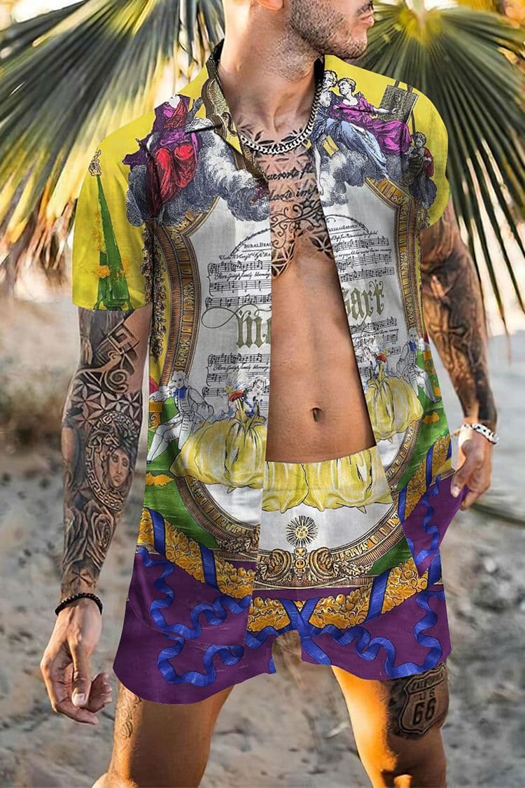 Men's Clothing summer foreign trade new style hip-hop Hawaiian short-sleeved shirt suit 3D digital printing fashionable men