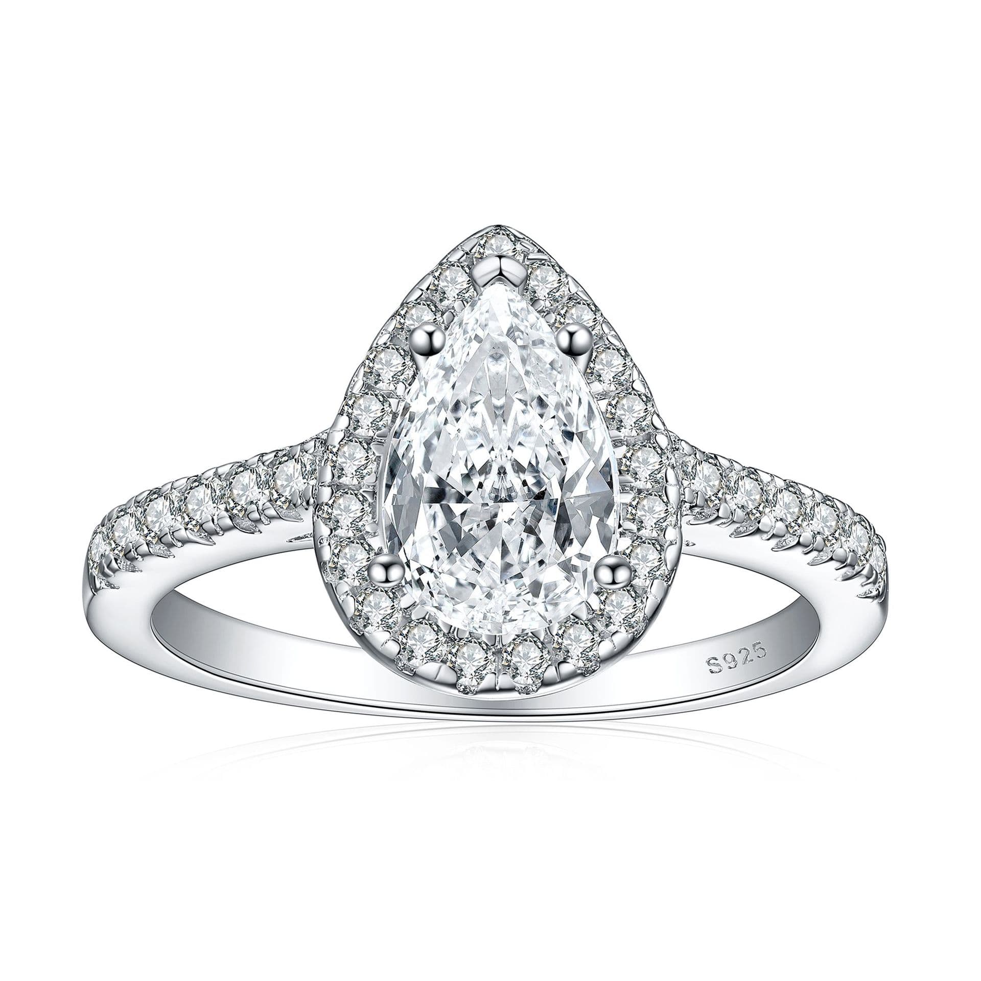 Women's Jewelry Fashion Water Drop S925 Silver Ring Inlaid Wedding Ring 925 Pure Silver