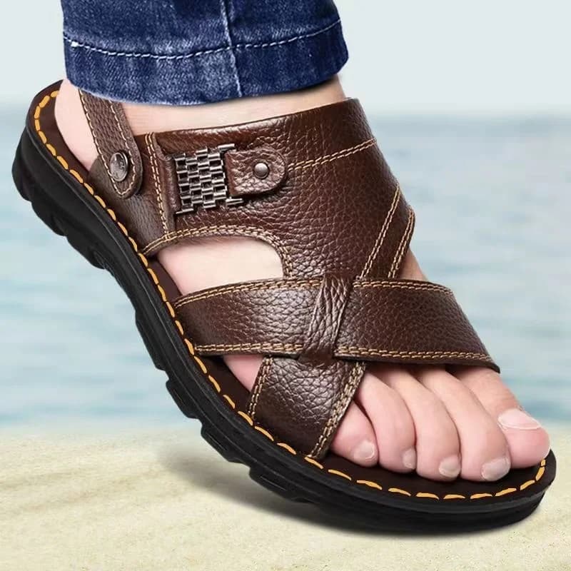 Summer Sandals Genuine Leather Non-slip Slippers Outdoor Thick Soles Beach Shoes Comfor Soft Men Alias