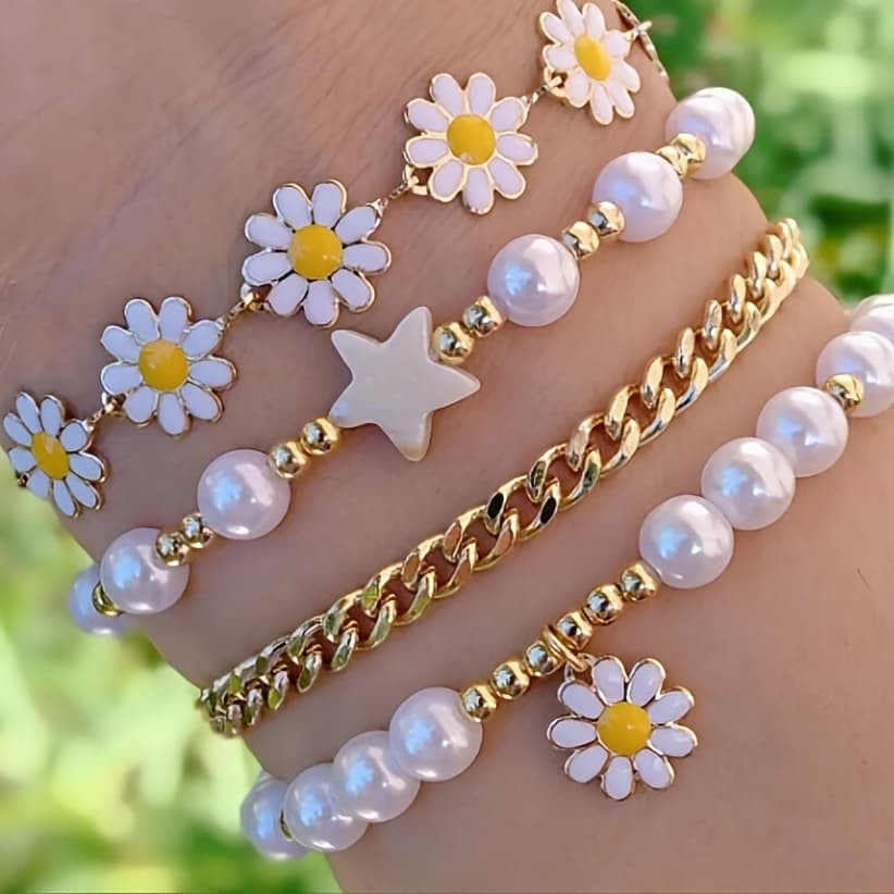 New Ethnic Style Layered Heart Beaded Bohemian Daisy Bracelet For Women