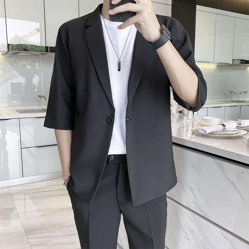 Men's Clothing Casual Suit Thin Loose Three Quarter Sleeve Two Piece Suit