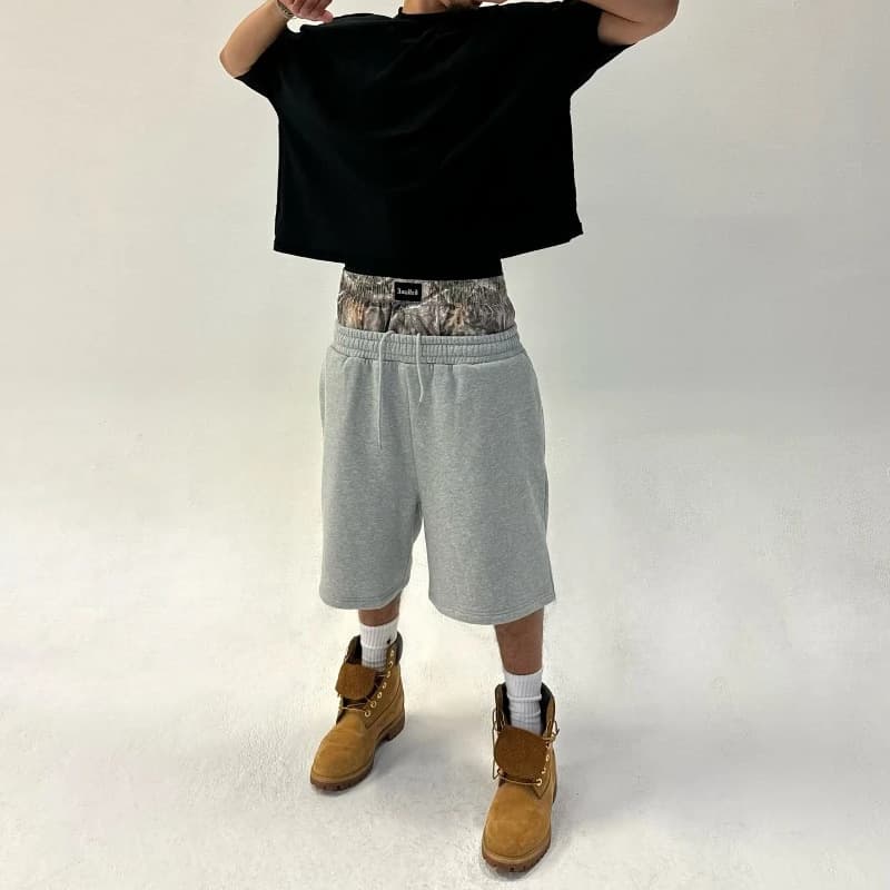 Premium Products Street Camouflage Double Waisted Spliced Sweatpants, Cropped Pants, Hip-hop Casual Embroidered Sports Shorts, Men's And