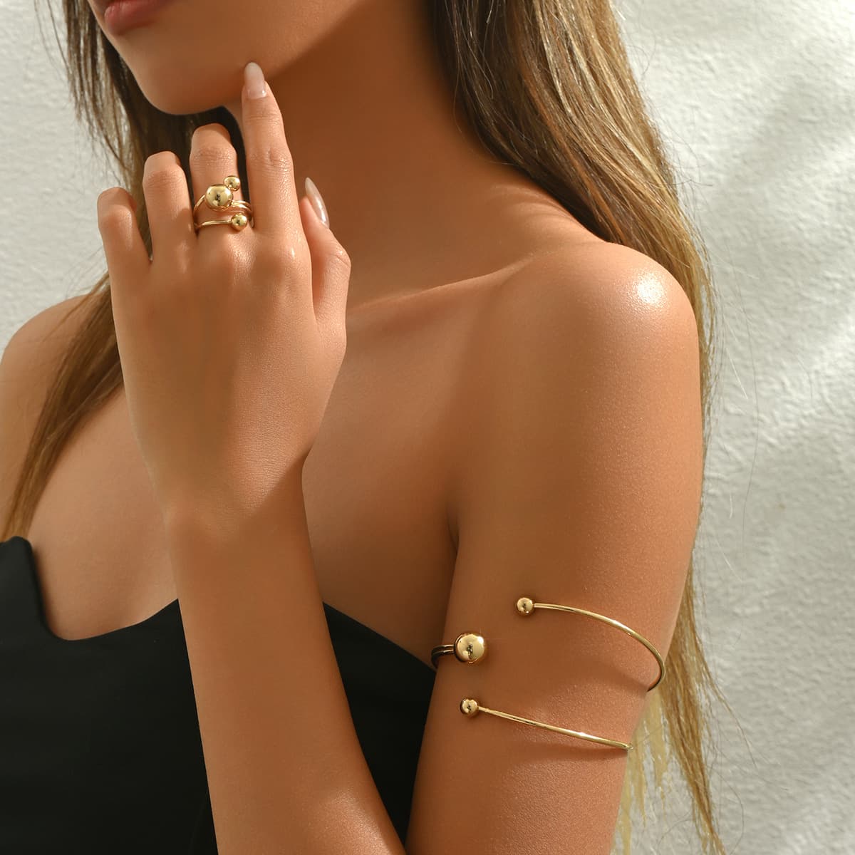 Women’s Jewelry Set Fashion Style Ladies Bracelet Ring Set Personality Geometric Line Design Open Arm Ring Versatile Hand Jewelry For Women
