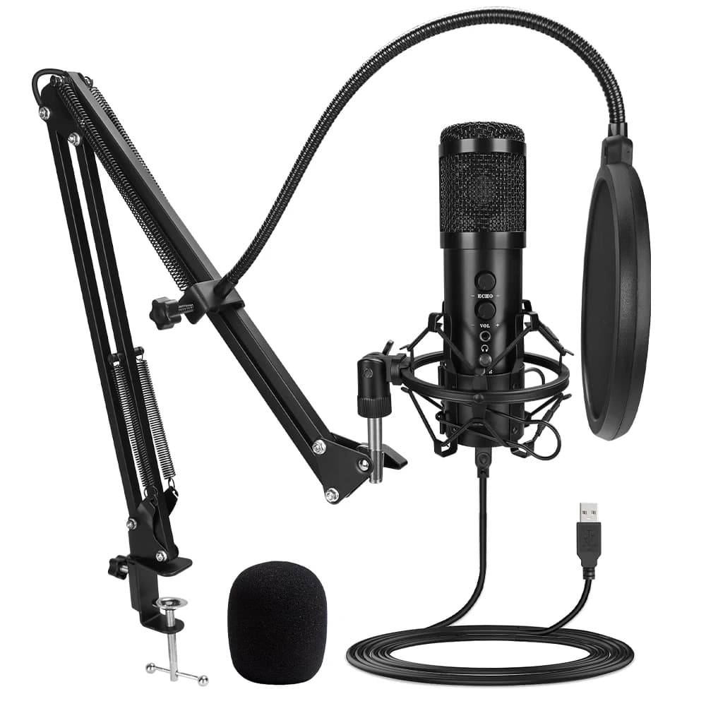USB Mute Key MIC USB Gaming Podcast Microphone With Noise Reduction Echo Volume Control For PC Laptop Live Streaming