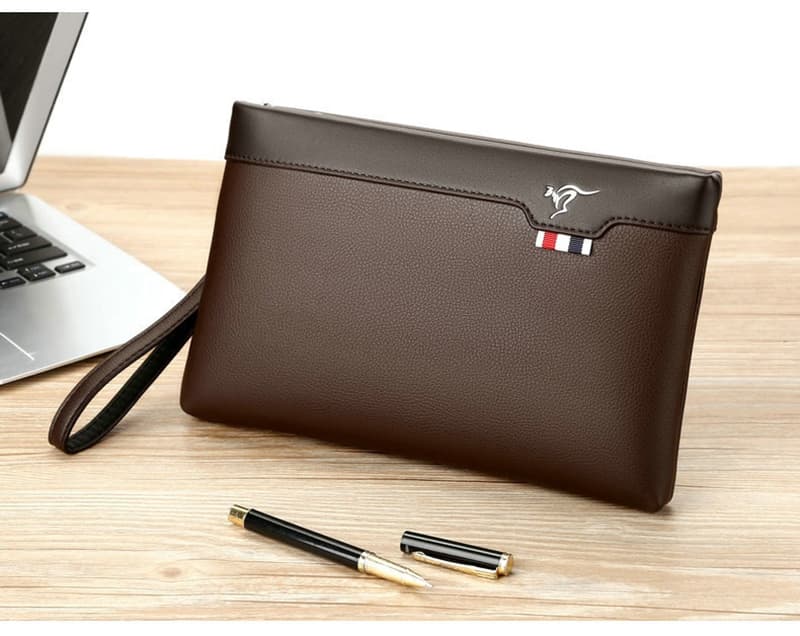 Pochette en cuir pour hommes, portefeuille à fermeture éclair, carte, mode affaires, carré, téléphone, iPad, pochette, sac à main, porte-docume
