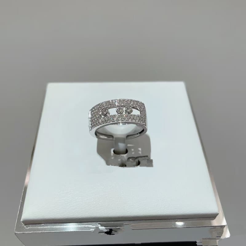 Exclusive Cross-border Supply: Mei Jia Wide-band Three-diamond Sliding Full-diamond Inlaid Ring, European And American