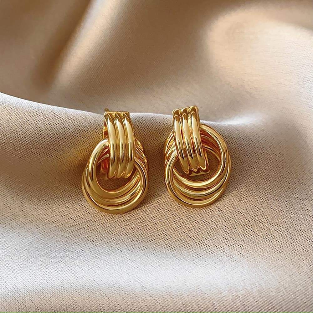 European And American Hot-Selling Irregular Round Copper Gold-Plated Niche Design Women's Earrings Hoop Light Luxury