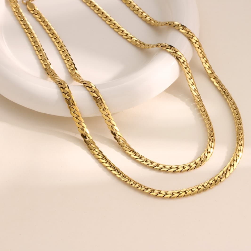 Steel Titanium French Cuban Chain Hip-Hop Necklace Versatile High-Quality Vacuum Electroplated Real Gold Jewelry