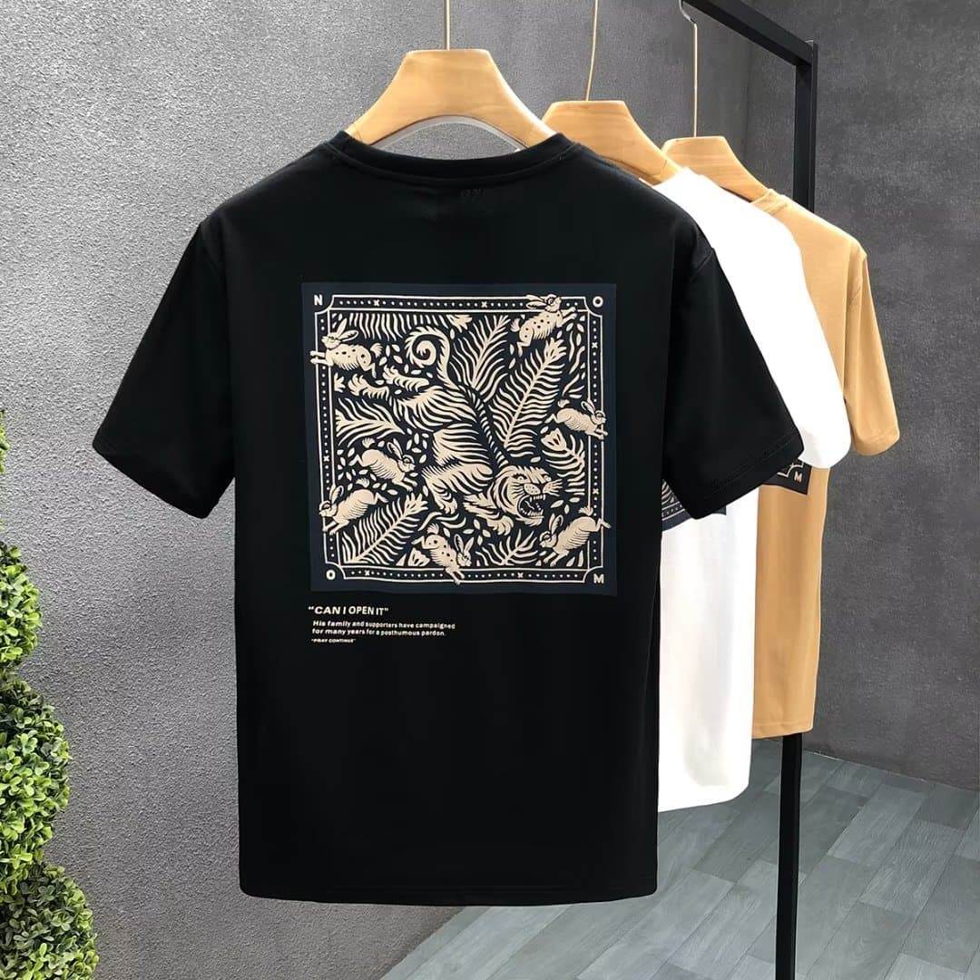 Men's Clothing Popular Printed Short-sleeved T-shirt Men's Trendy Brand Round Neck Clothes 2023 Summer New Men's Korean Version Slim Half Sleeves