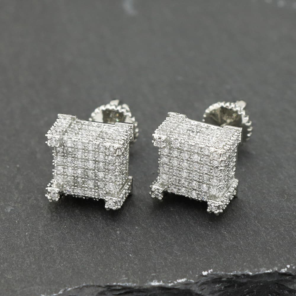 Square Set Zircon for Men and Women Couples Hiphop Fashion Stud Earrings Jewelry