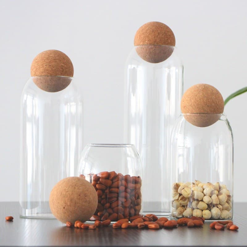 High Borosilicate Transparent Glass Creative Ball With Cork Stopper Tea Sealed Round Storage Jar