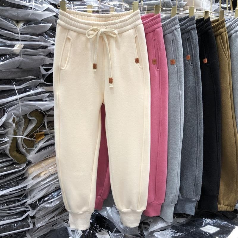 Women's Clothing Age Reducing Fashion Retro Splicing Warm Sports Plus Velvet Pants New Slim Casual Leggings