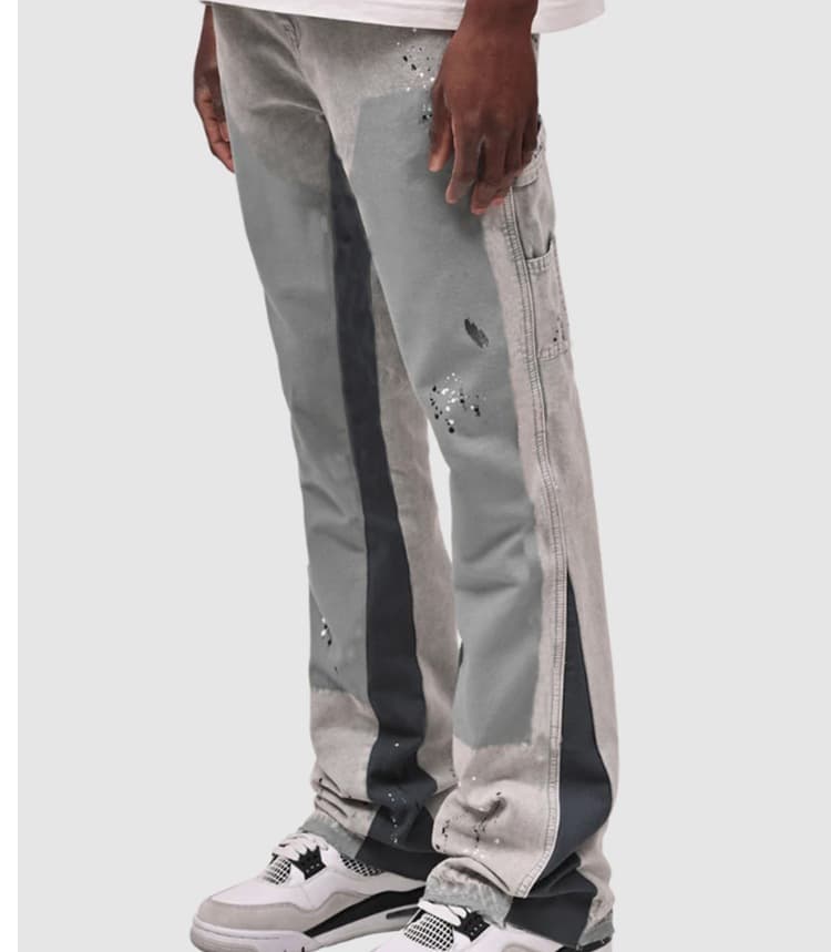 Vêtements pour hommes, mode, polyvalent, vêtements de travail en denim pour hommes, patch élastique, pantalon droit évasé en denim laminé