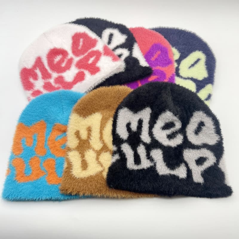 Women's Hats Fur Style Mea Knitted Hat Without Brim Hat Personality Beanie Hat