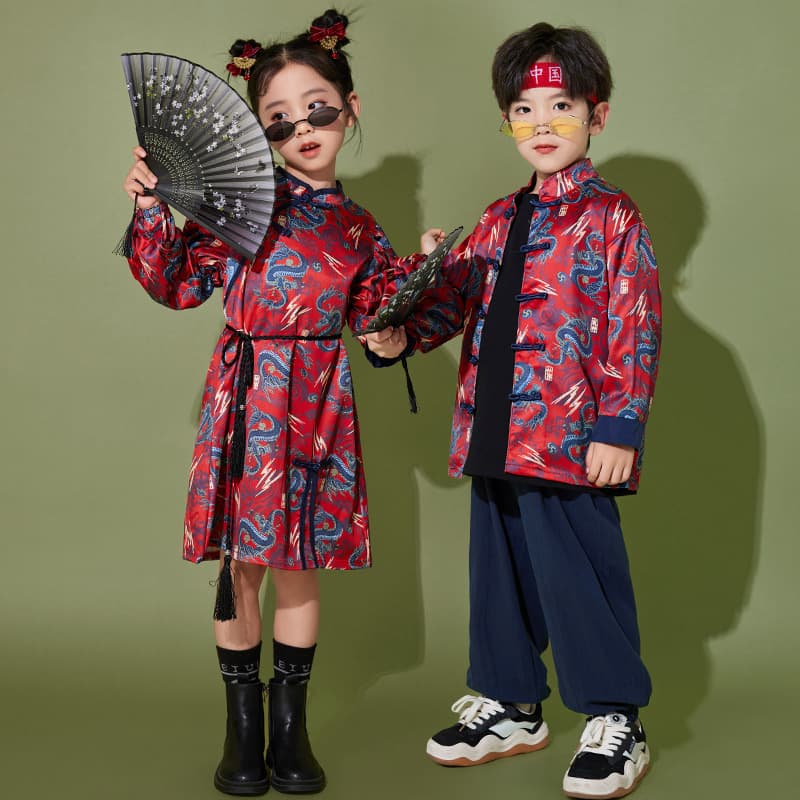 Traditional Chinese Kids Performance Costume Set – Boys & Girls Dance Outfit With Cultural Prints For School Shows & Festivals​