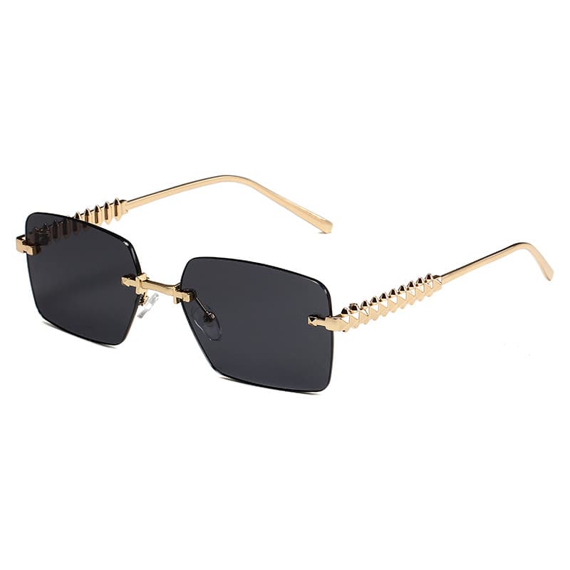 New Stylish With Chain Temples, Large Frame, Retro Design, High-end Feel, Rimless Cut-edge Casual Sunglasses