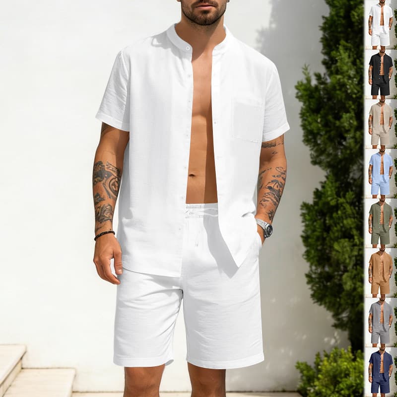 Men's Summer Hawaiian Short Sleeve Shirt Linen Beachwear Loose Fit American Style