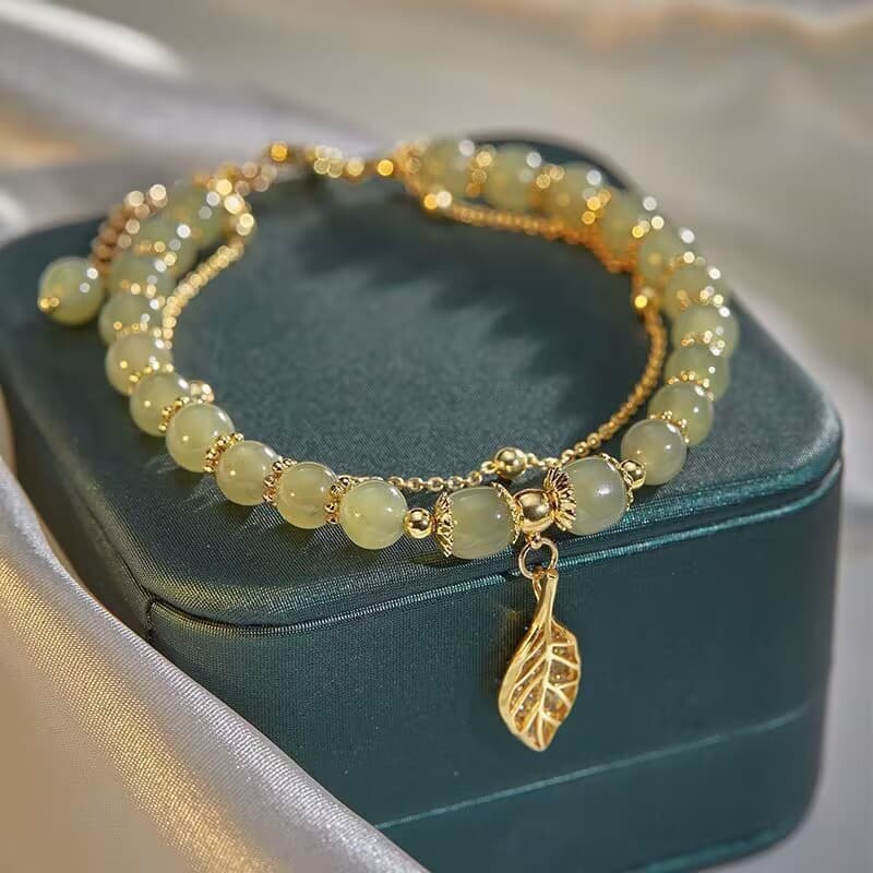 Fashion New High-end Sense Golden Branches and Jade Leaves Glaze Beaded Bracelet Cross-border Creative Mori Niche Light Luxury Women's Bracelet