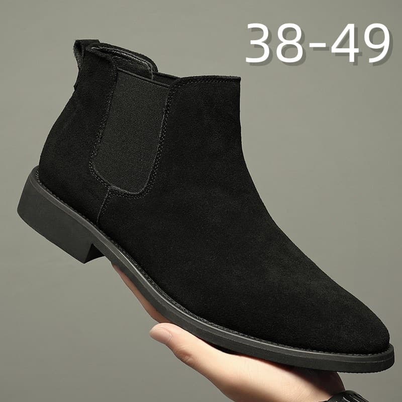 Extra Large Size Men's Breathable Wind Pointed Fur Short Boots High Top Leather Shoes Height Increasing Medium Top Martin Boots
