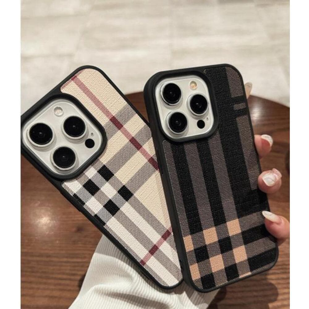 Étui en cuir rayé style britannique classique, compatible avec iPhone 17 Pro/16/15, et coque de protection souple pour iPhone 14 Pro Max.