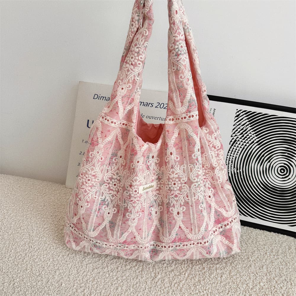 Lace Shoulder Bag Versatile Commuter Tote Bag Large Capacity Female Student Bag Multifunctional Bag