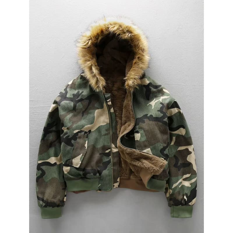 Men's Reversible Camo Winter Jacket, Fleece-Lined Thickened Hooded Coat, Premium Dual-Side Design, Outerwear For Cold Weather