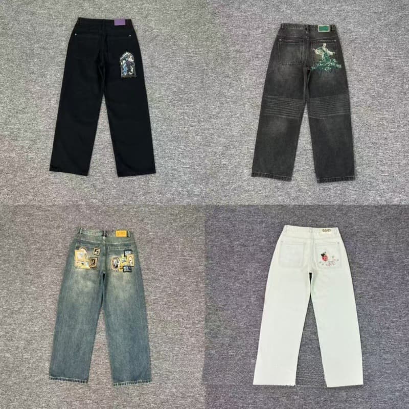 Cross-border Foreign Trade Trendy Brand Derschutze Casual Trousers With Plum Blossom Embroidery, Street Style Loose
