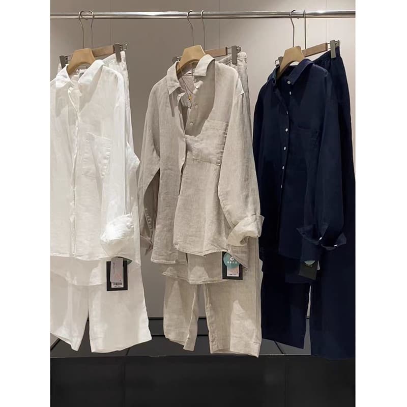 Women's Clothing Women's Style Linen Fashion Two Piece Set Relaxed Fit Long Sleeved Shirt Wide Leg Pants Spring Summer