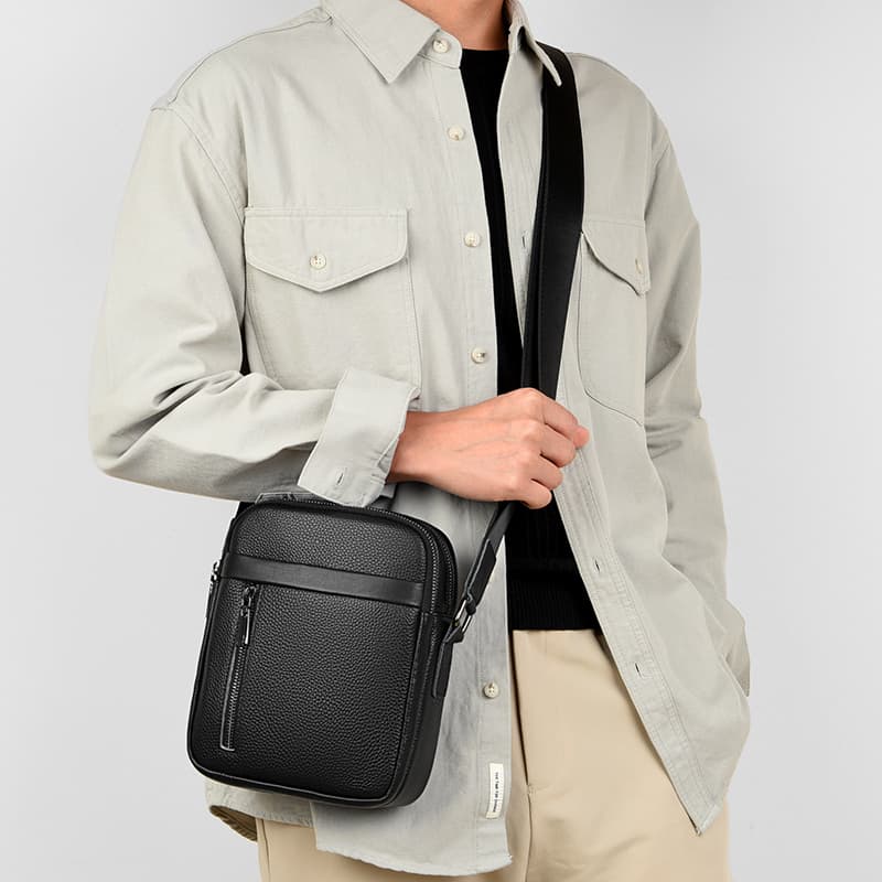 Mini Simple Men's Waterproof Genuine Leather Shoulder Lightweight Black Cell Phone Luxury High Quality Crossbody Bag