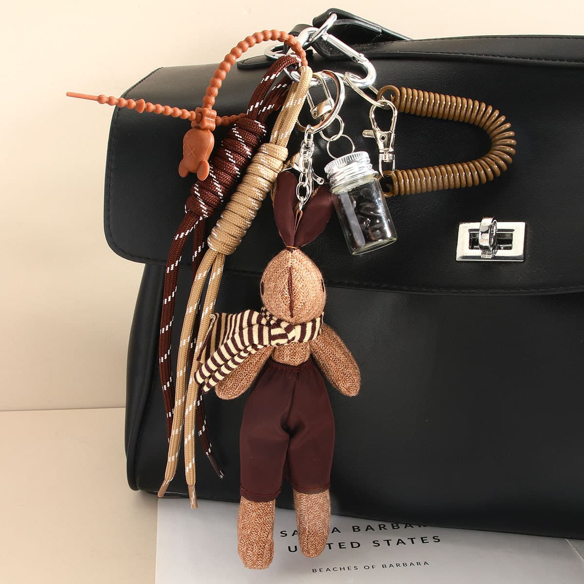 Plush Doll Scarf Bunny Pendant Coffee Bean Bag Keychain Creative Cute Bag Accessory