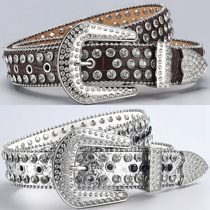 VOOTHOST Men's Jeans Rhinestone Large Size Women's Western Denim Shiny Rivet Design Leather HipHop Punk Rock Y2K Style Belt VB074
