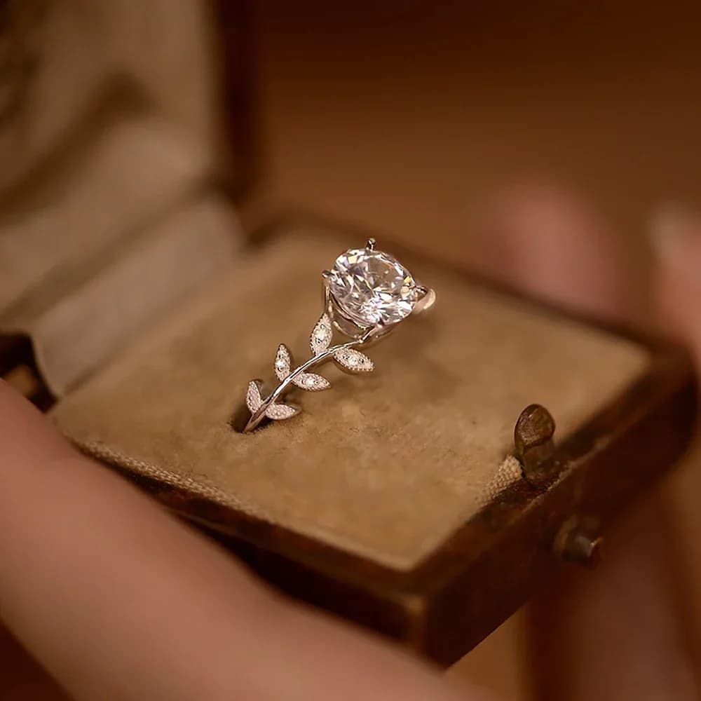 Ready Stock 1CT Leaf Moissanite Diamond Engagement Rings with GRA for Women Sterg Sier Plated White Gold Wedding Band Promise Ring