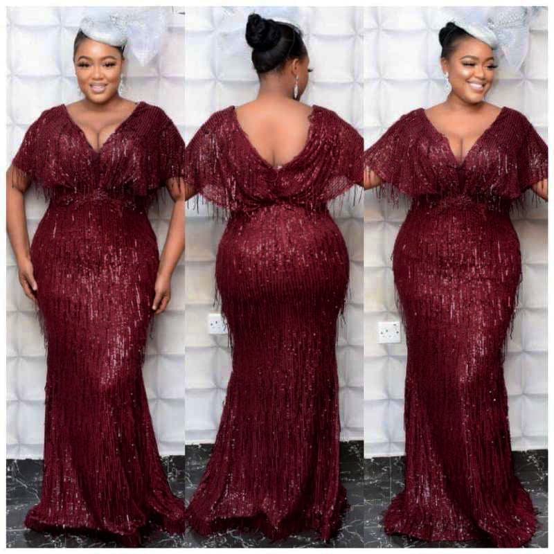 Women's Clothing V Neck Sexy Sequined Tassel Banquet Dress