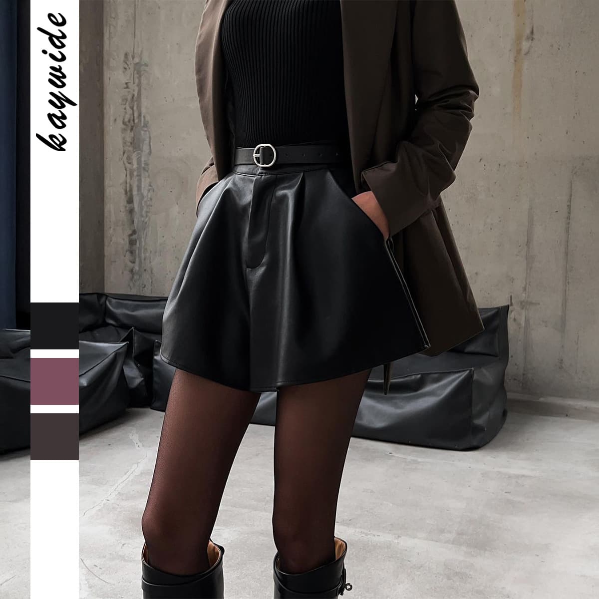 ​​Women's Pleated Mini Skirt – Versatile Solid Color High Waist Skirt (Black/Burgundy/Brown, S-XL)​​