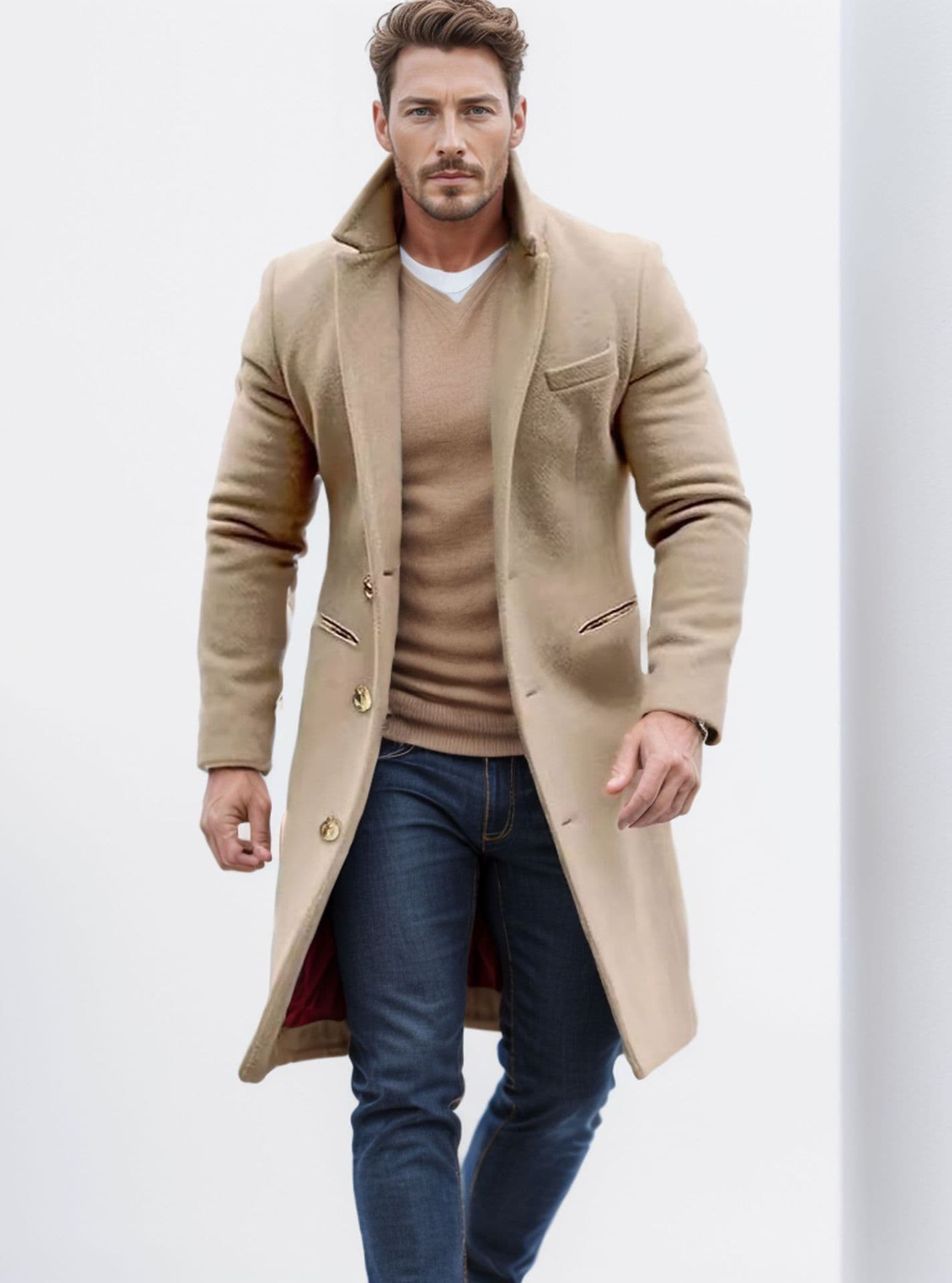 Men's Clothing woolen coat men's cross border medium length woolen coat slim fit suit collar windbreaker