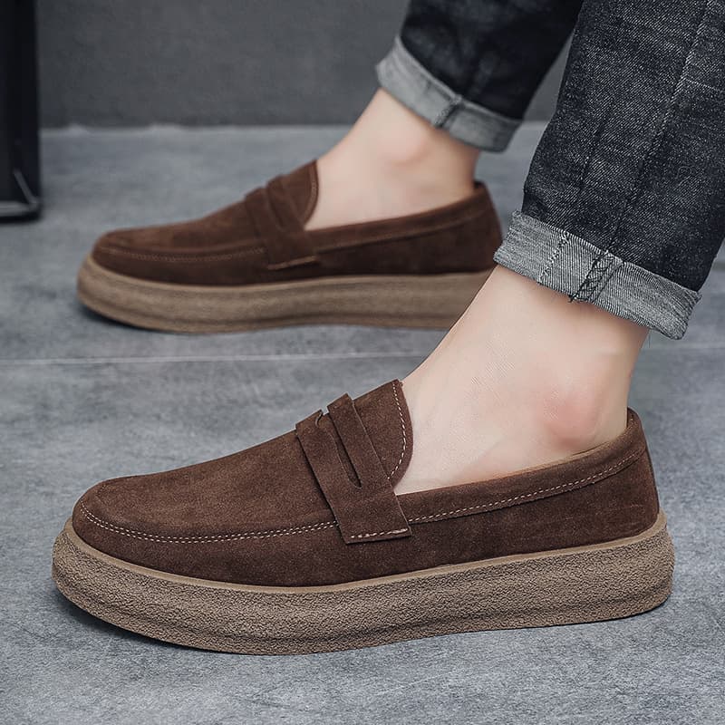 Step On Men's Summer 2025 New Black Frosted Leather Men Lazy Driving Casual Bean Shoes Soft Sole