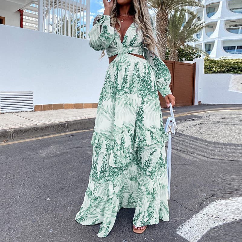 Women's Fashion Long Vintage Print Dress